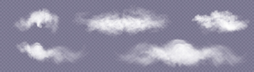 Poster - Smoke Background. Realistic decorative fog effect and transparent magic fog. White vapor, border of creeping smoke. Layout of cloudy and growing smog. Vector 10 eps.