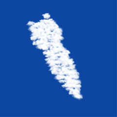 Poster - Clouds in the shape of a falling rocket symbol on a blue sky background. A symbol consisting of clouds in the center. Vector illustration on blue background