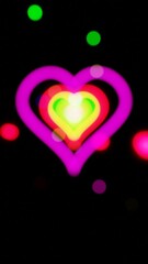 Poster - multi colored blurred Neon Lights Love Heart Tunnel Background Loop, motion graphic design	