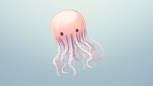  A Pink Jellyfish Floating In The Air On A Blue Background.  Generative Ai
