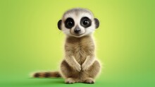  A Baby Meerkat Is Sitting On A Green Background.  Generative Ai