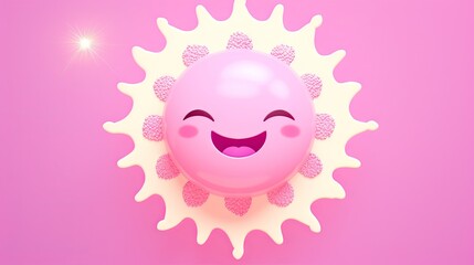 Wall Mural -  a pink sun with a smiling face on a pink background.  generative ai