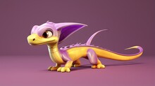  A Yellow And Purple Dragon Sitting On Top Of A Purple Surface.  Generative Ai