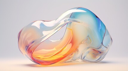 Poster -  an abstract glass sculpture on a white background with a light reflection.  generative ai