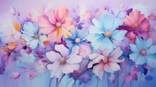  A Painting Of Colorful Flowers On A Purple Background With A Blue Background.  Generative Ai