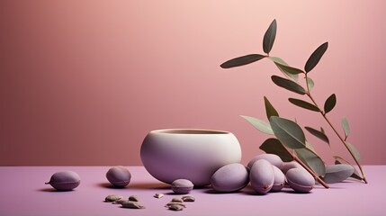 Wall Mural -  a vase with a plant in it next to some rocks.  generative ai