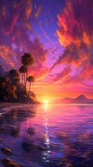 Wall Mural - sun down on the ocean side