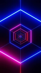 Poster - hexagonal neon light tunnel motion graphics, looping animation of vertical screen design looping animation