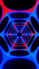 Poster - hexagonal neon light tunnel motion graphics, looping animation of vertical screen design looping animation