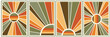 Vintage sun retro 70s style stripes sunshine background poster lines. shapes vector design graphic 1970s retro background. abstract stylish 70s era line frame illustration