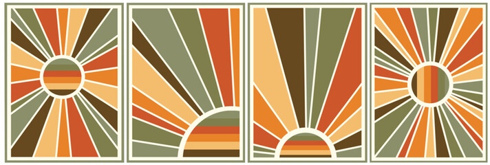 Poster - vintage sun retro 70s style stripes sunshine background poster lines. shapes vector design graphic 1