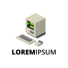 logo with retro computer for printing and design. vector illustration.