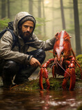 Fototapeta Paryż - A Photo of a Lobster and a Wildlife Photographer in Nature