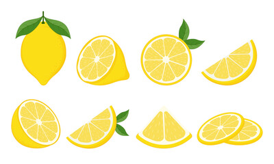 Wall Mural - fresh lemon fruit. collection of lemon vector icons isolated on white background. vector illustratio