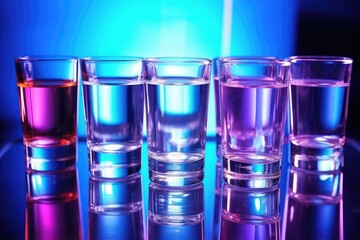 Canvas Print - clear alcohol samples in glass beakers exposed to uv light