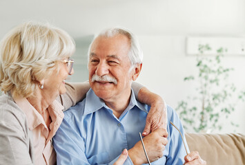Wall Mural - senior portrait woman man couple happy retirement smiling love elderly lifestyle old together active
