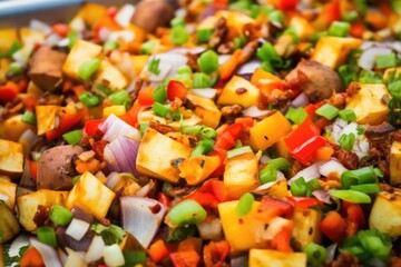 Canvas Print - close-up of bbq potato salad with a visible mix of ingredients