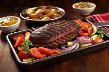 Canvas Print - overhead shot of a brisket sandwich presentation