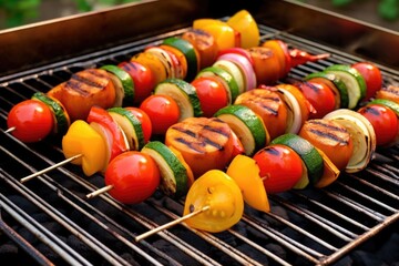 Sticker - barbecue hot links on a grill with veggies