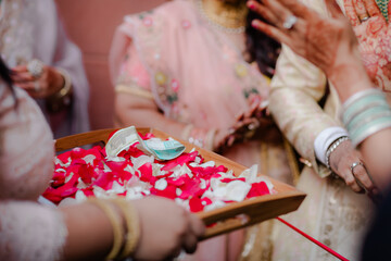 Poster - Bride and Groom playing find the ring game in south Indian wedding ceremony