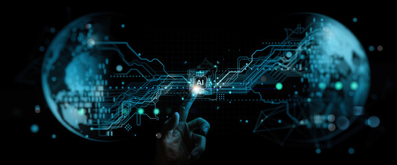 Fototapete - Business hand touch AI icon to connect and change future of the planet earth,global,world, technology concept.