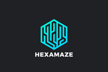 Poster - Hexagon Logo Technology Abstract Design Vector. Communication Network Geometric Labyrinth Fingerpring Logotype concept app icon.