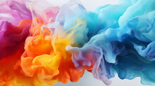 Abstract Splash Of Rainbow Paint In Smoke Flames Background