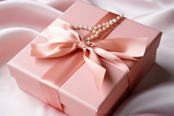 Poster - a gift box wrapped in silk ribbon and pearls