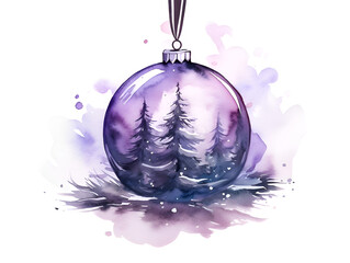 Wall Mural - Watercolor single Christmas ornament ball isolated on white background