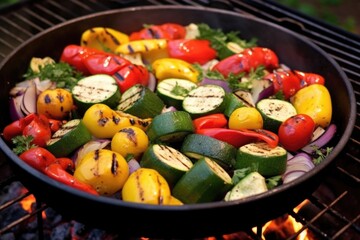 Sticker - lush vegetables sizzling on a charcoal grill