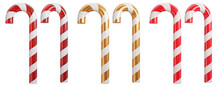 Christmas Candy Cane. With White, Red And Golden Stripes. 3D Rendering.