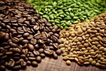 Wall Mural - contrasting view of green and roasted coffee beans