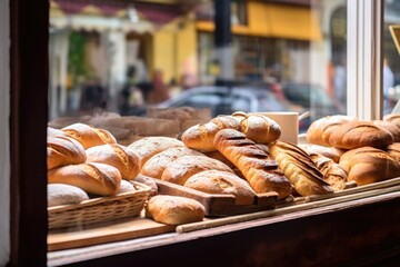 Wall Mural - freshly baked bread in a local bakery window