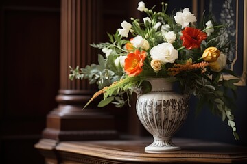 Poster - a flower bouquet next to an urn