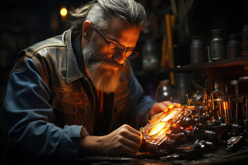 Poster - metalworker in workshop using machine. generative ai.
