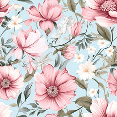 Sticker - seamless pattern with pink flowers