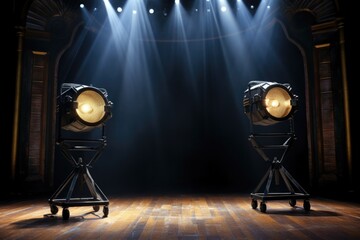 Wall Mural - a pair of professional spotlight on a theatre stage