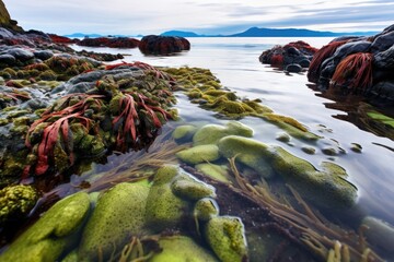 Wall Mural - intertidal zone rocks covered in vibrant seaweed