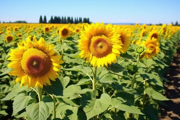 Wall Mural - a field with evenly spaced sunflowers