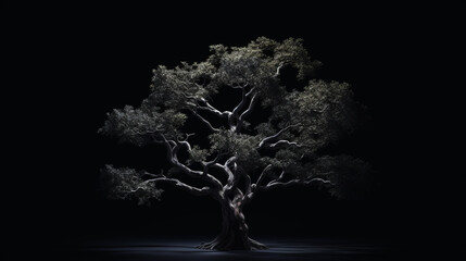a tree on a black background