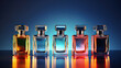 Set of luxury perfume bottles against a vibrant gradient backdrop