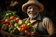 A farmer in a developing country proudly displaying an abundant harvest, representing agricultural development as a means to combat hunger and poverty. Generative Ai.