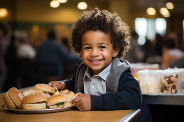 Poster - a young child enjoying a nutritious school meal, highlighting the importance of school feeding progr