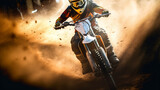 Fototapeta  - Motocross isolated motorcycle biker on blurred motion dirty background