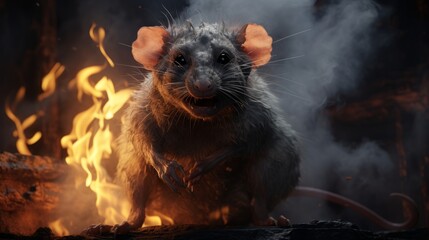 Sticker - a rat with burning fire