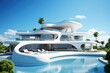 Modern real estate, large contemporary architect house with swiming pool