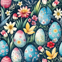 Cute Watercolor Vivid Easter Seamless Pattern