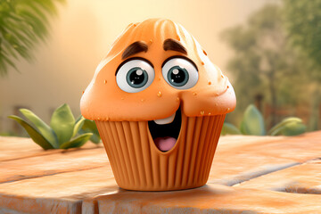 Wall Mural - Cheerful cartoon muffin with cute smile