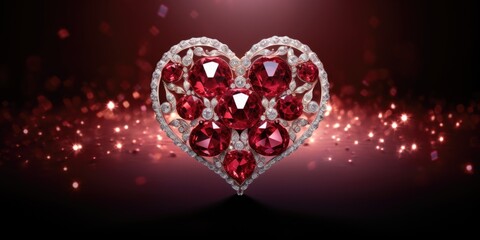 Wall Mural - A red heart shaped diamond brooch on a dark background.