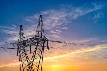 Wall Mural - Steel pylon with high voltage power distribution power lines.